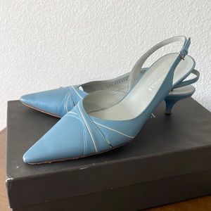 Bruno Magli | Baby Blue “Laurent” Slingback Kitten Heel Pumps | 7.5 US (38 EUR)